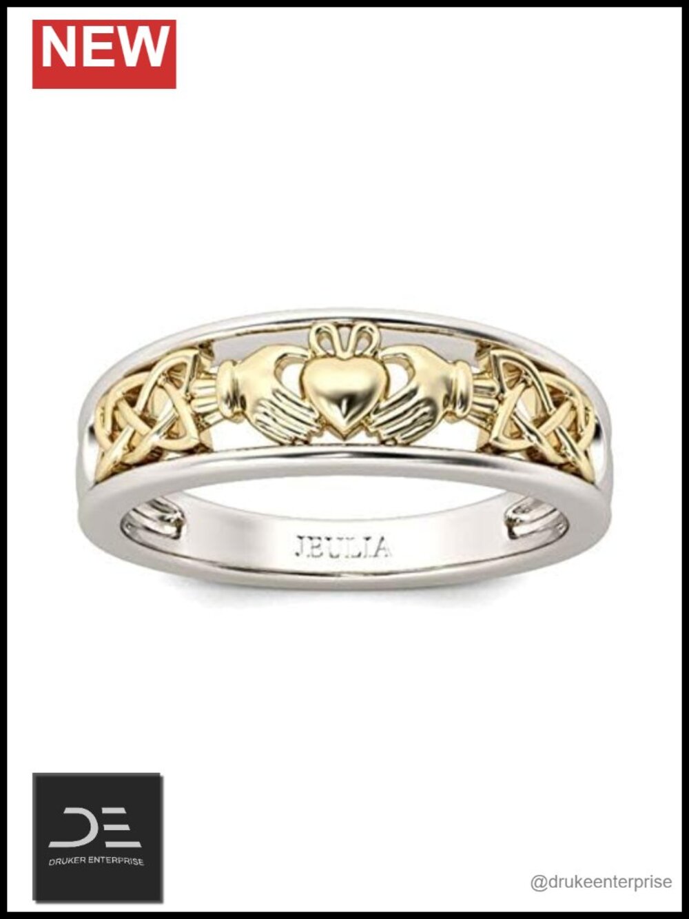 925 Sterling Silver Gold Plated Claddagh Ring Band Wedding Engagement Promise